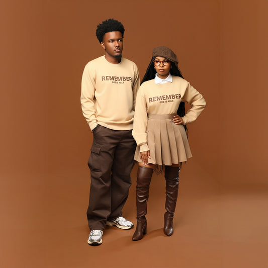 Remember God is Able Tan Crewneck