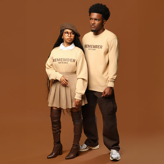 Remember God is Able Tan Crewneck