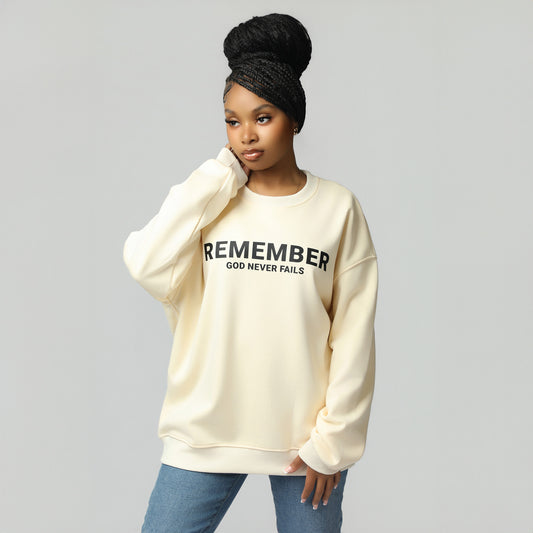 Remember God Never Fails Cream Crewneck