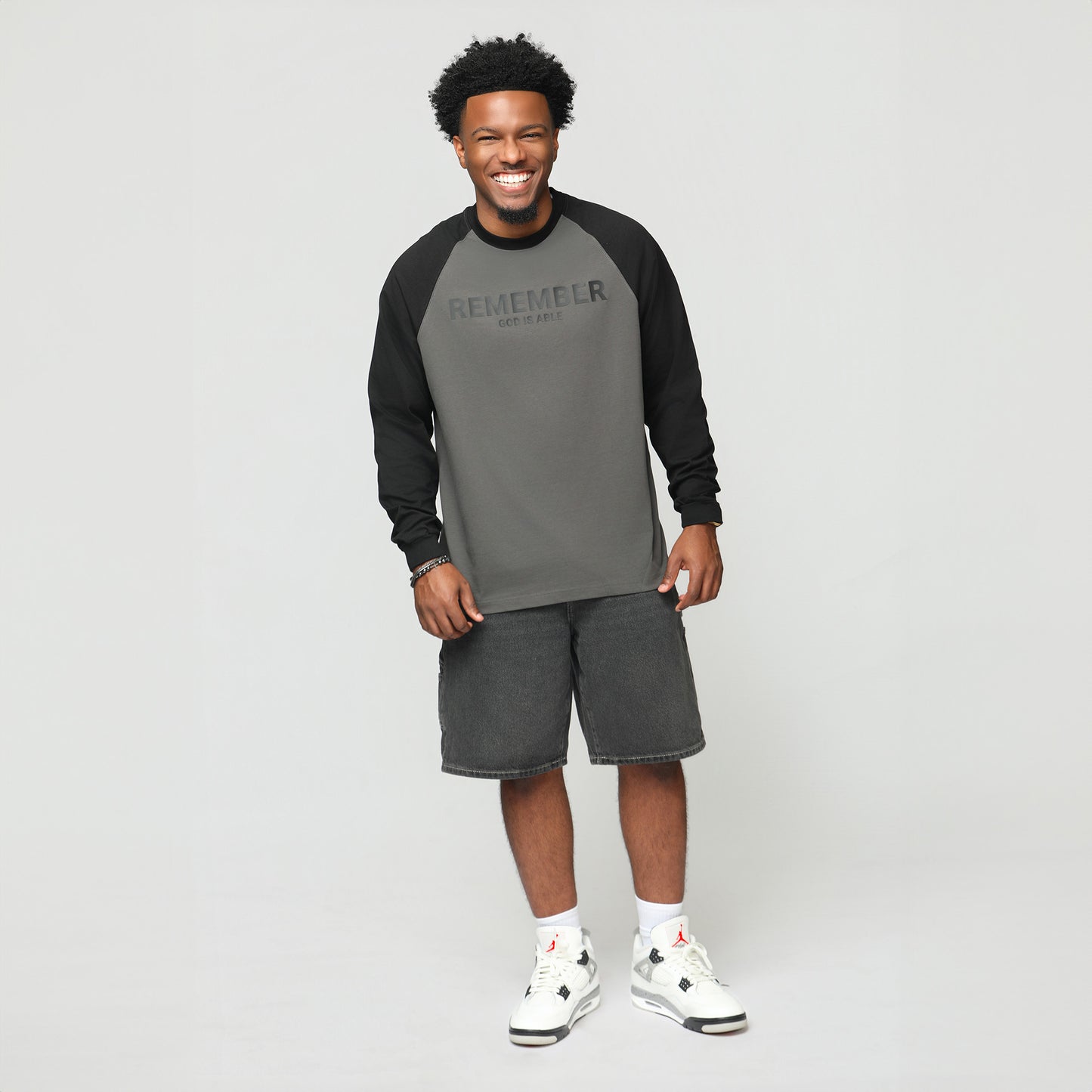 Remember God Is Able Grey & Black Long Sleeve T-shirt