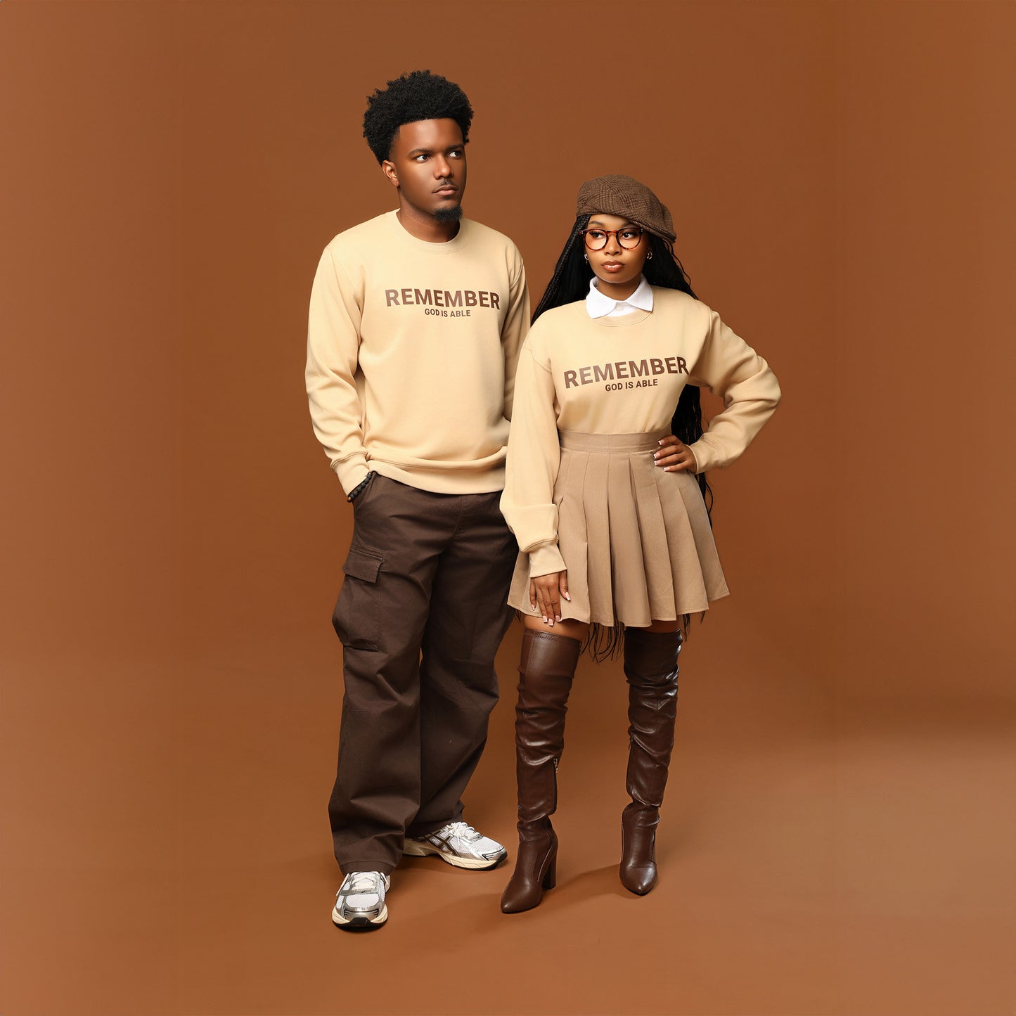 Remember God is Able Tan Crewneck