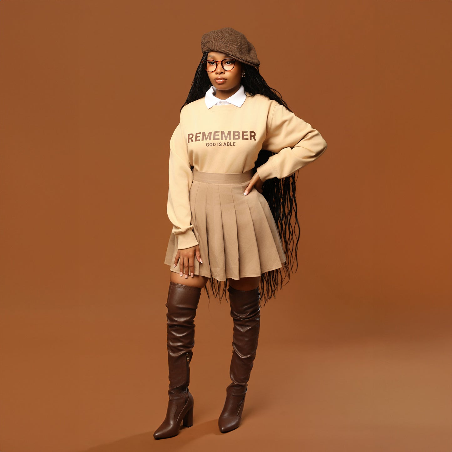 Remember God is Able Tan Crewneck