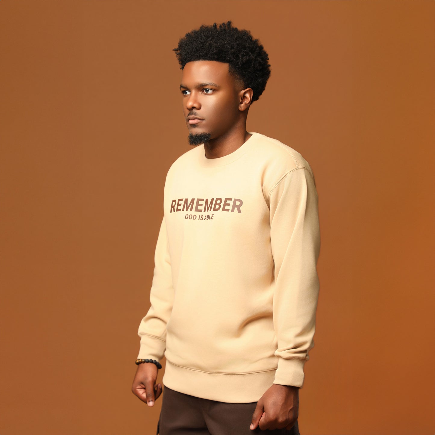 Remember God is Able Tan Crewneck