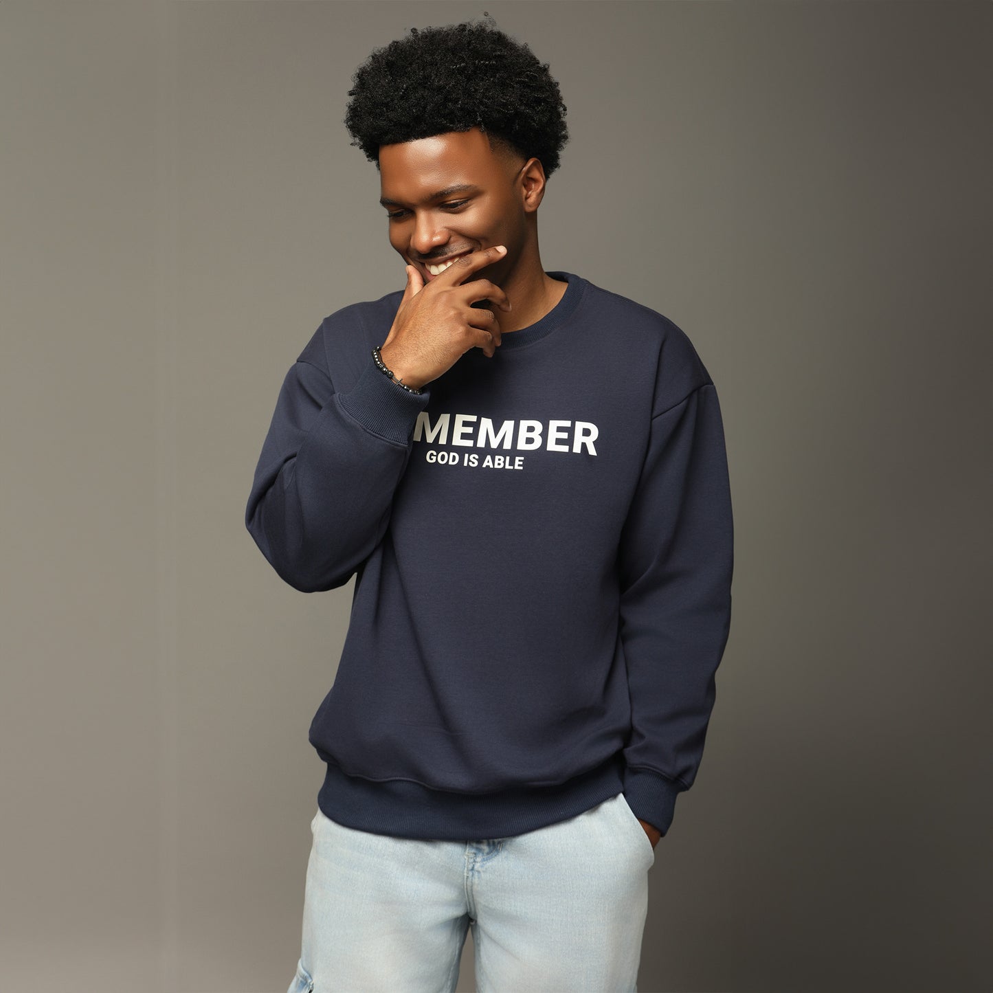 Remember God Is Able Blue Crewneck