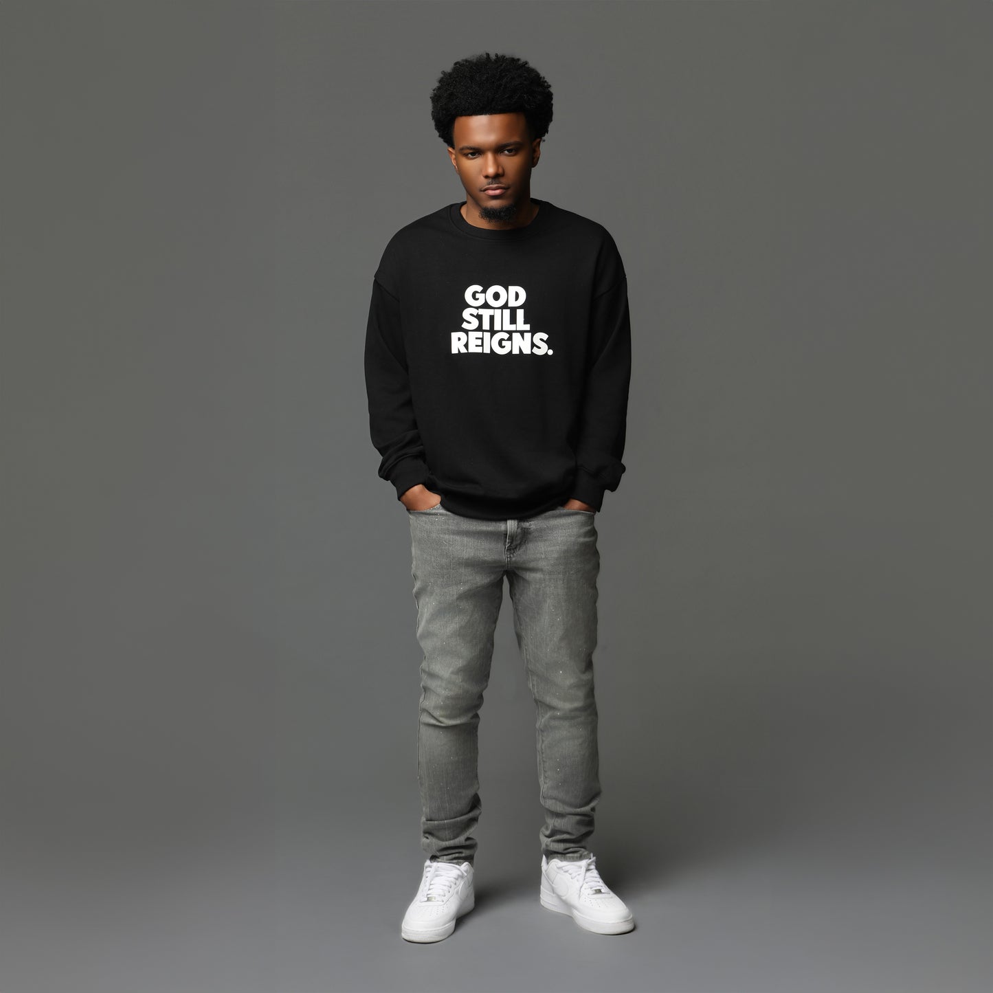 God Still Reigns Black Crewneck