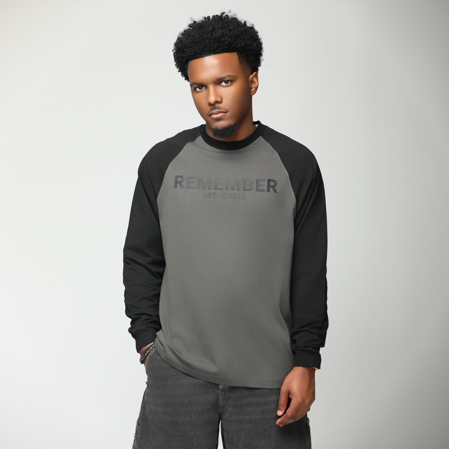 Remember God Is Able Grey & Black Long Sleeve T-shirt