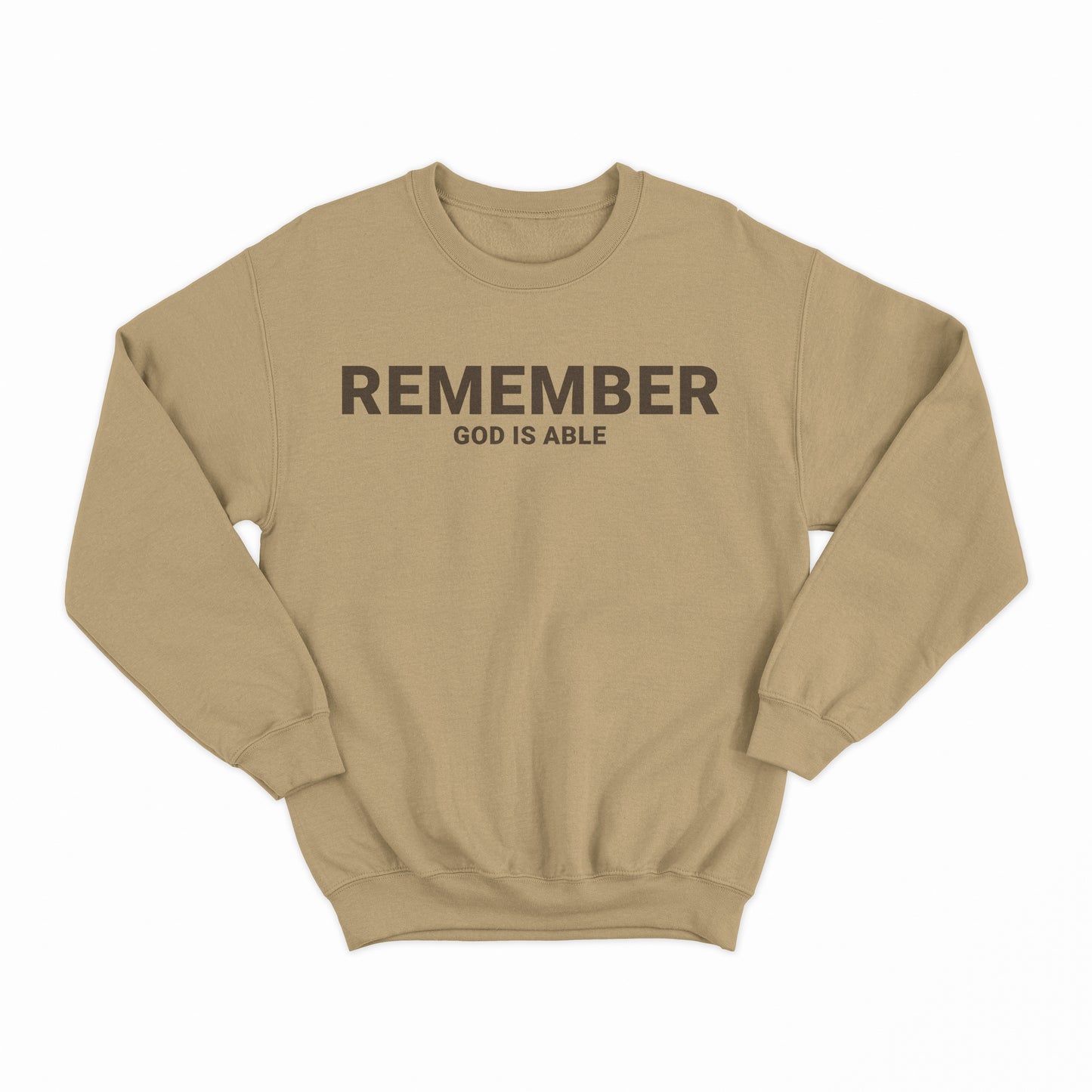 Remember God is Able Tan Crewneck