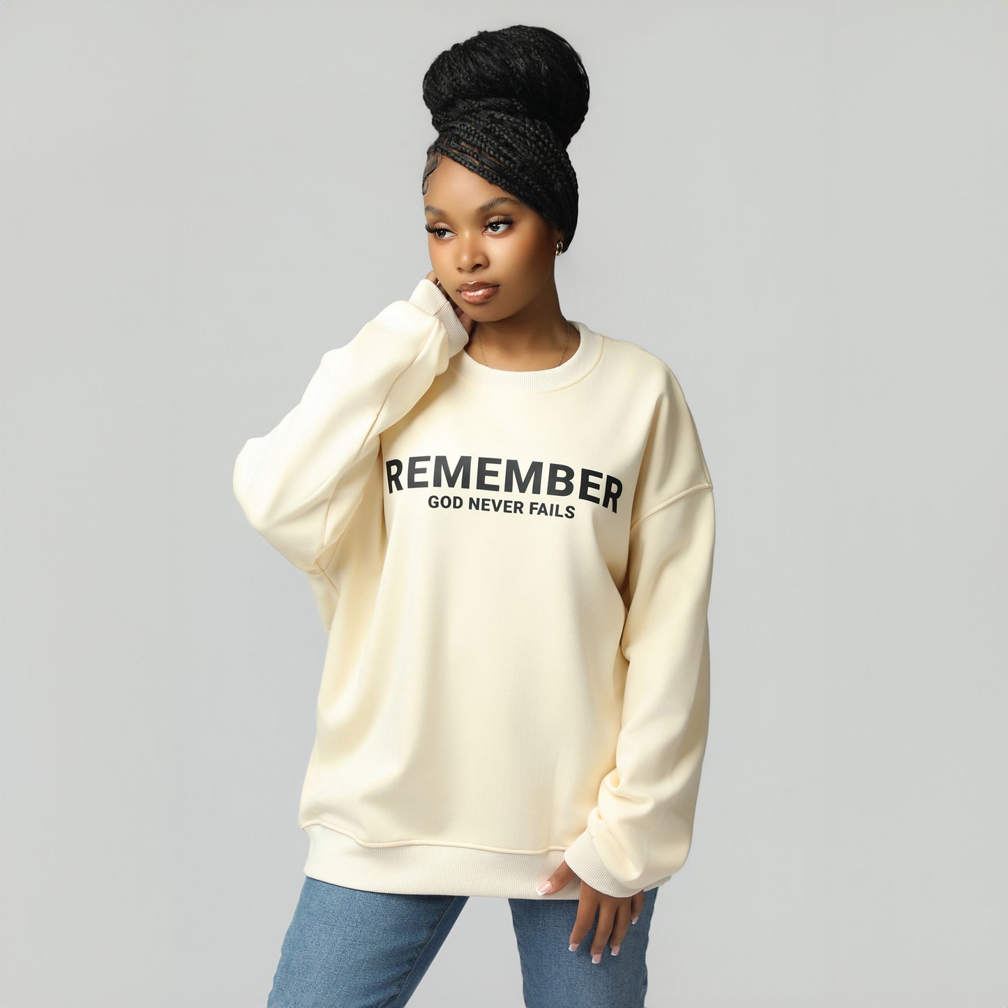 Remember God Never Fails Cream Crewneck