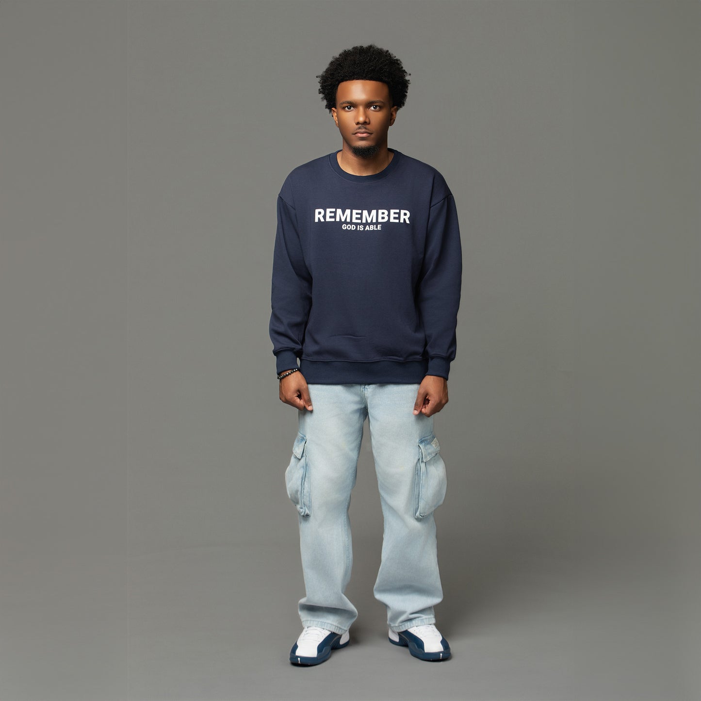 Remember God Is Able Blue Crewneck